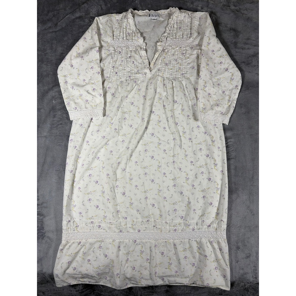 The 1 for U Womens Floral Nightgown White Purple Lace Pintuck Victorian Small